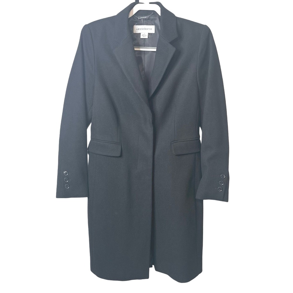 Liz Claiborne Women's Single-Breasted Wool Blend Long‎ Coat Black Sz 4